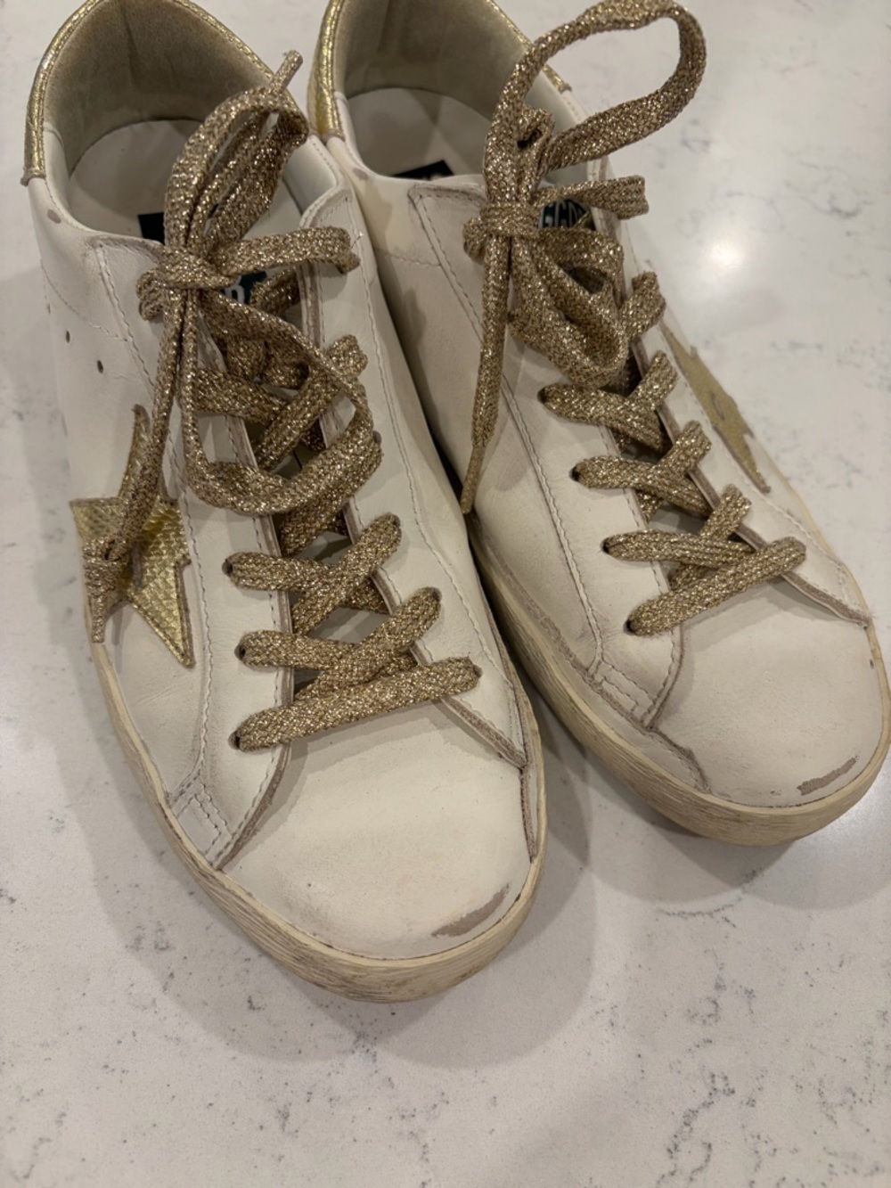 Golden Goose White Leather Sneakers with Gold Star & Laces